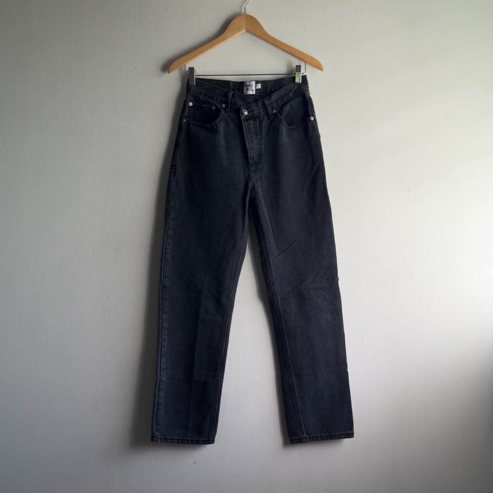 Princess Polly Asymmetric Waist Straight Leg Jeans Womens 2 Black Grunge 90s